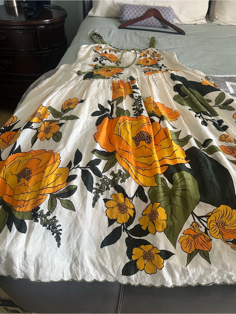 FARM Rio Cream Maxi Dress with Yellow Floral Print and Olive Scallop Straps - Picture 7 of 7
